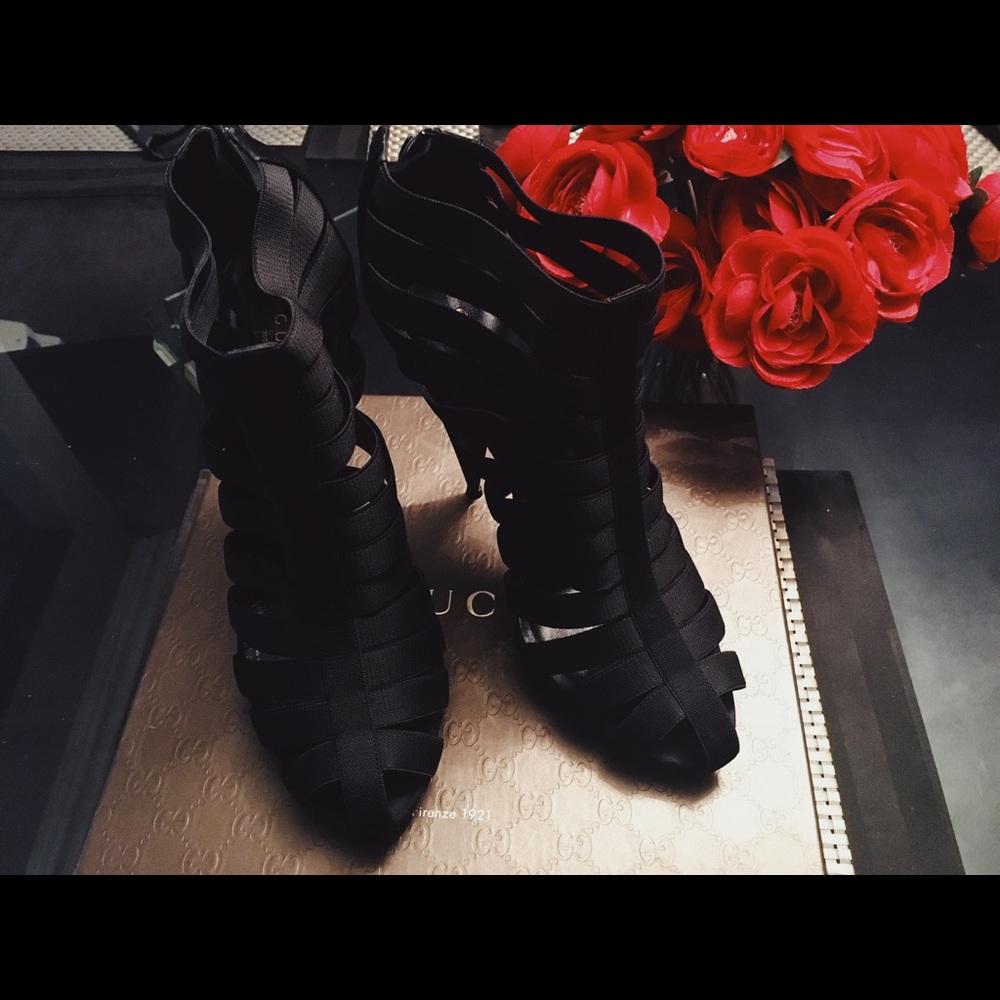 GUCCI Black Isadora Runway Cage Gladiator Booties